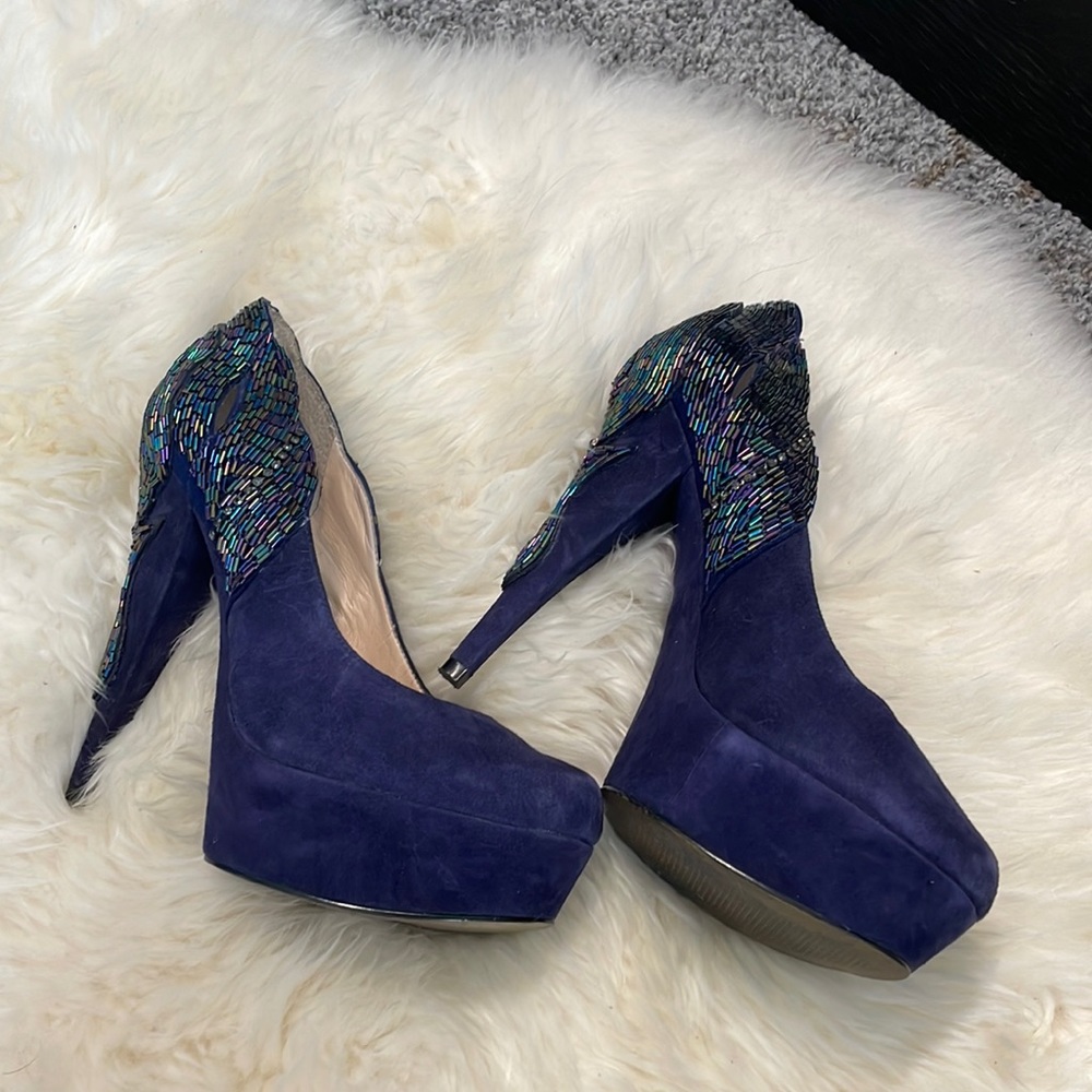 Enzo Angiolini Purple Fabric & Beaded Heels- 6M